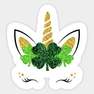 Unicorn Face Patrick Day Animals Four Leaf Unicorn Sticker